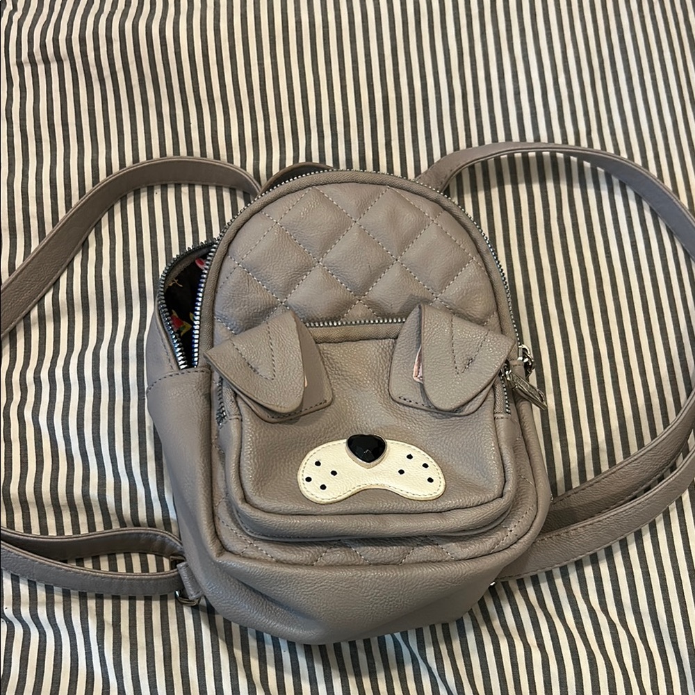 Gray Quilted Dog Face Mini Backpack